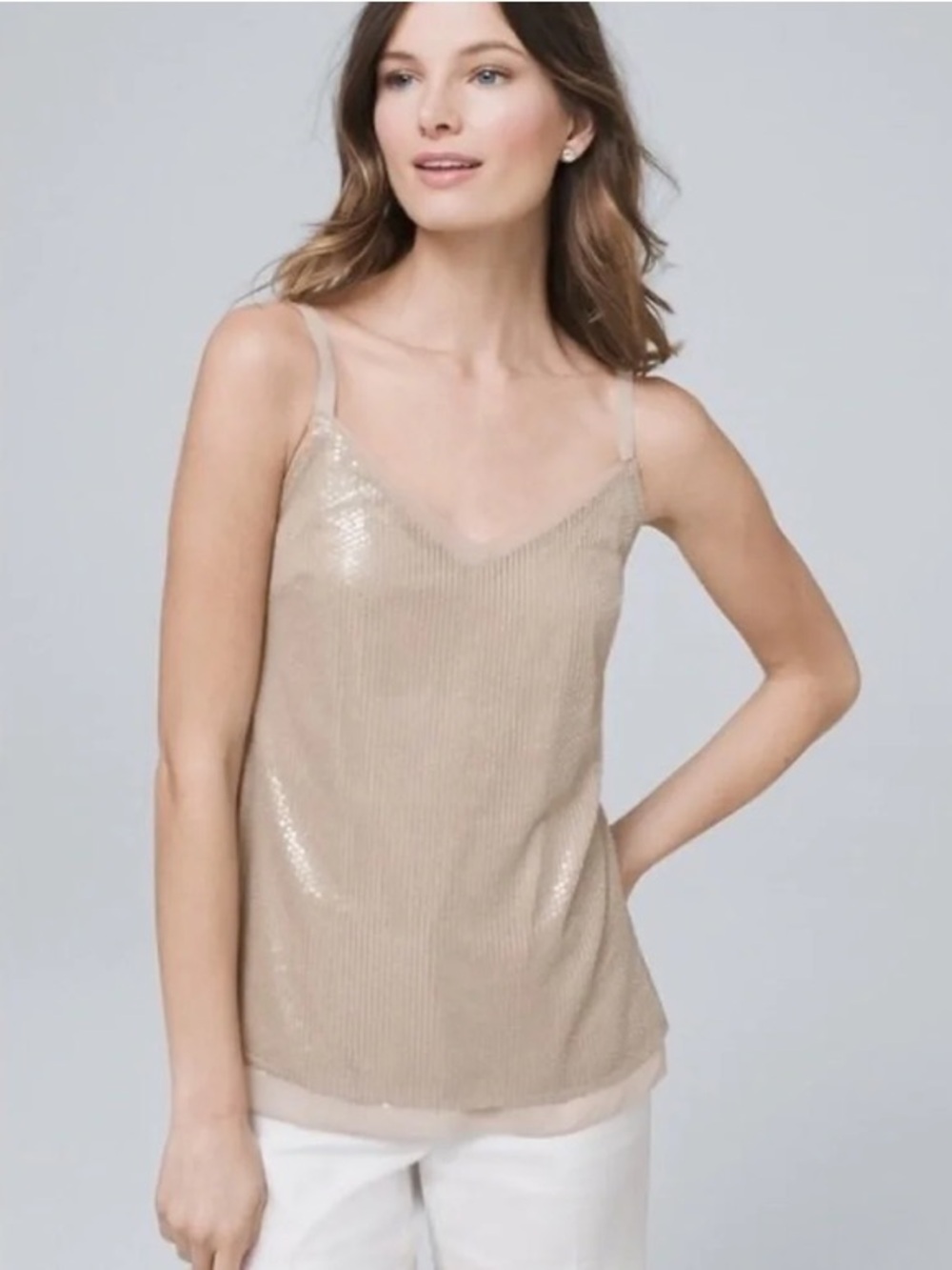 WHITE HOUSE BLACK MARKET V-Neck Sequin Cami Tank Top